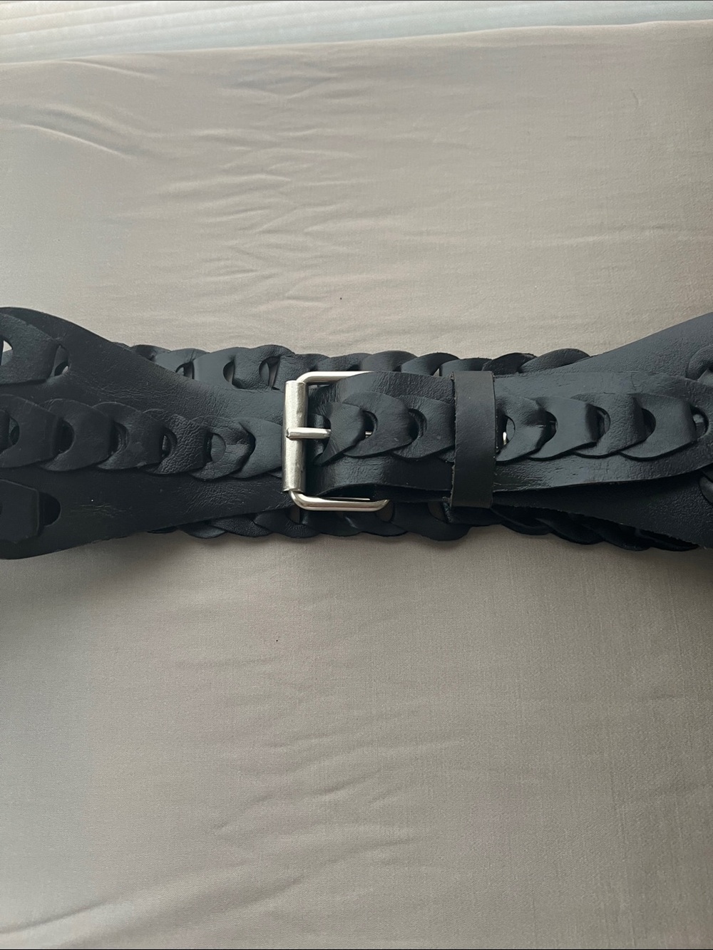 Black Braided Faux Leather Waist Belt with Silver Buckle 34-36" waist
